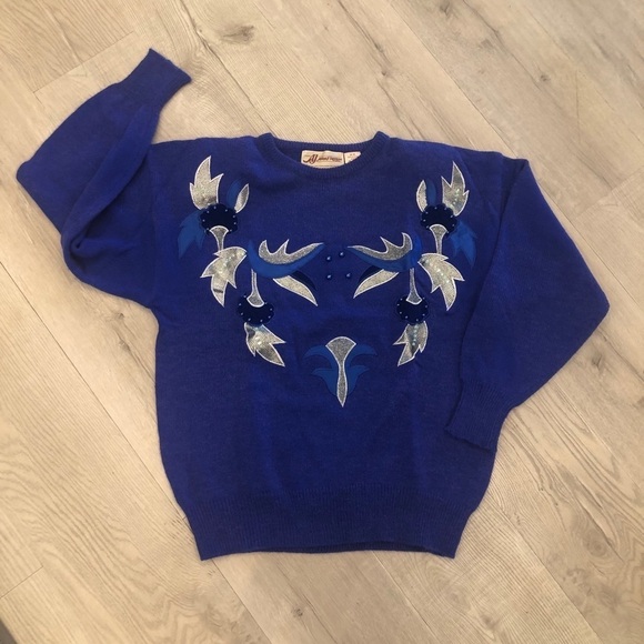 Vintage 1980s Embellished Blue Sweater M - Picture 8 of 8